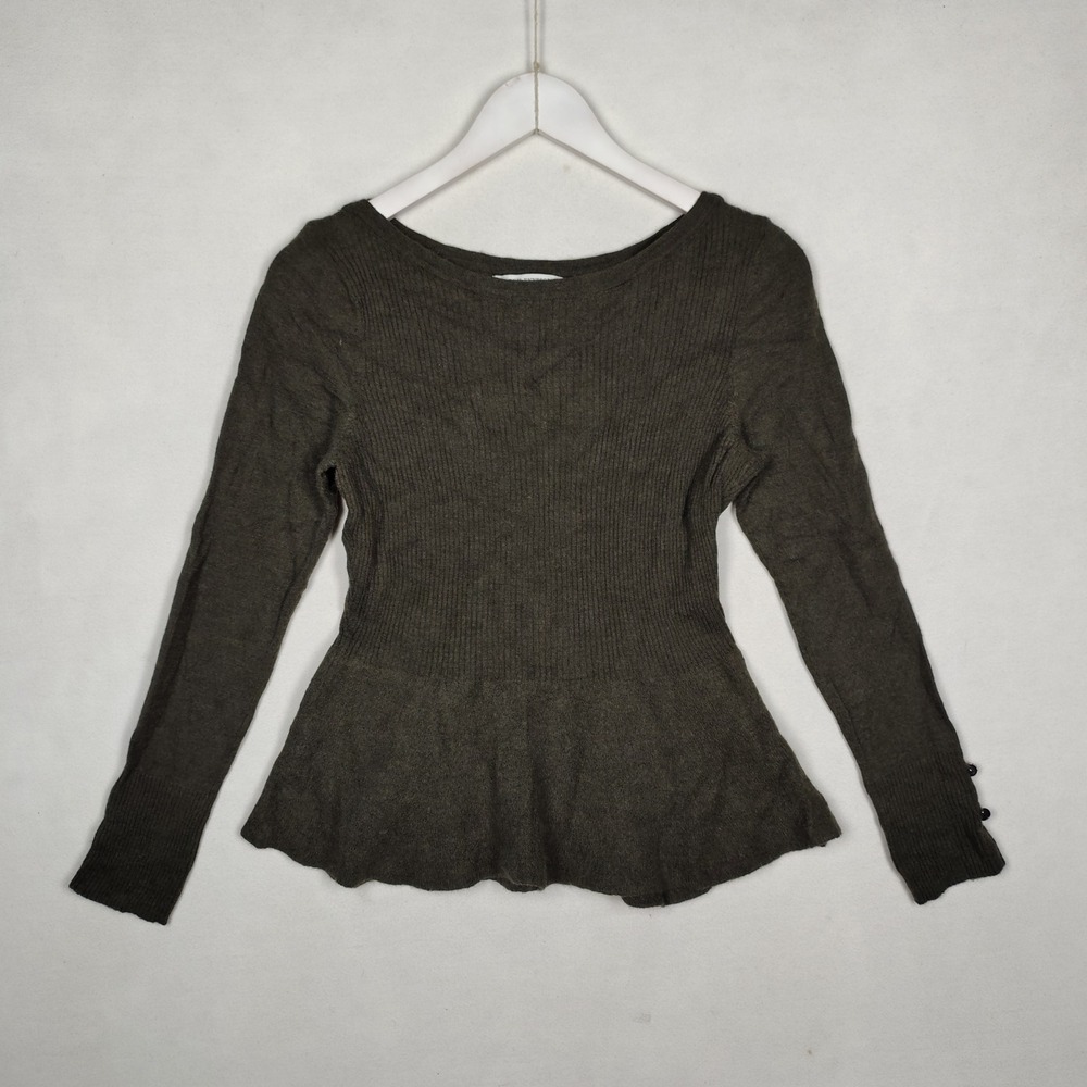 Green Envelope Los Angeles Merino Wool Peplum Sweater Olive Green Medium USA